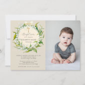 リリーバレーボウ金ゴールドフォーマルシック写真バプテスマ 招待状 (正面)