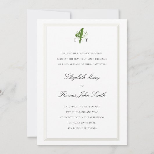 リリーバレーモノグラフェイクムフォーマルエンボス結婚ズ 招待状 (正面)