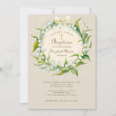 リリーバレー金ゴールドクロスリースボウチャイルドバプテスマ 招待状 (正面)