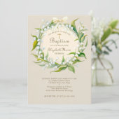 リリーバレー金ゴールドクロスリースボウチャイルドバプテスマ 招待状 (スタンド正面)