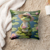 リリーパッドに座っているカエル クッション (ブランケット)