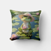 リリーパッドに座っているカエル クッション (正面)
