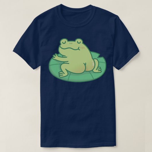 リリーパッドに置かれた可愛いお尻を持つカエル Tシャツ (デザイン正面)