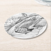 リリーパッドのカエル ラウンドペーパーコースター (アングル)