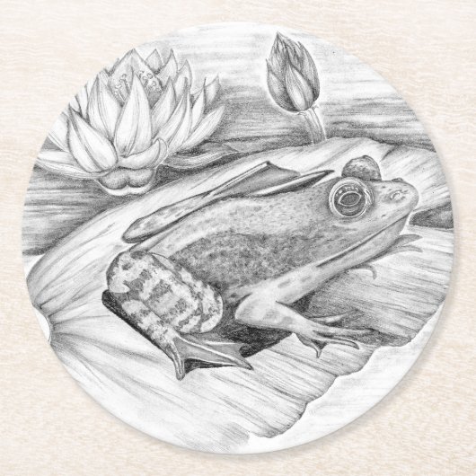 リリーパッドのカエル ラウンドペーパーコースター (正面)