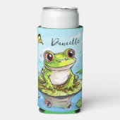 リリーパッドの上にかわいいカエルパーソナライズされた スリム缶クーラー (Seltzer正面)