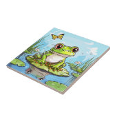 リリーパッドの上にかわいいカエルパーソナライズされた タイル (側面)