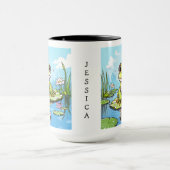 リリーパッドの上にかわいいカエルパーソナライズされた マグカップ (中央)