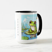 リリーパッドの上にかわいいカエルパーソナライズされた マグカップ (正面右)