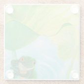 リリーパッドの下のグリーンカエル ガラスコースター (裏面)