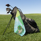 リリーパッドの下のグリーンカエル ゴルフタオル (グリーン)