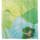 リリーパッドの下のグリーンカエル シャワーカーテン (正面)