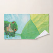 リリーパッドの下のグリーンカエル ハンドタオル (ハンドタオル)