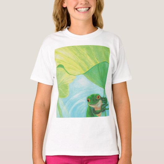 リリーパッドの下のグリーンカエル Tシャツ (正面)
