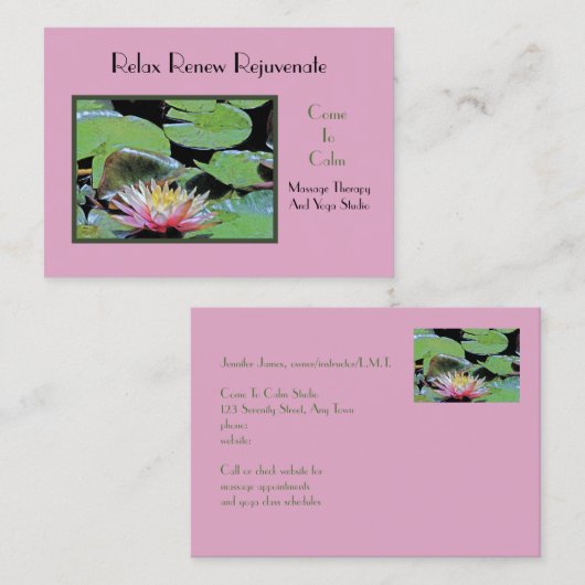 リリーパッドの間のピンクのスイレン 名刺 (正面/裏面)