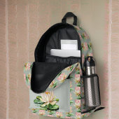 リリーパッドロータスフラワーピンクとセージ緑モノグラム プリントバックパック