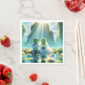 リリーパッド上の新郎新婦のカエル スタンダードカクテルナプキン (インサイチュ)