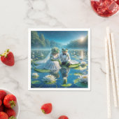 リリーパッド上の新郎新婦のカエル スタンダードカクテルナプキン (インサイチュ)