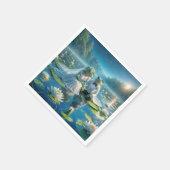 リリーパッド上の新郎新婦のカエル スタンダードカクテルナプキン (角)