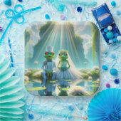 リリーパッド上の新郎新婦のカエル ペーパープレート (パーティー)