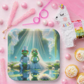 リリーパッド上の新郎新婦のカエル ペーパープレート (パーティー)