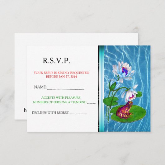リリーパッド招待状 カエルからの出欠確認発表 招待状 (正面/裏面)