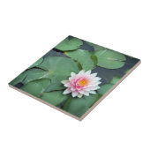 リリーパッド池の花、ピンクと緑の写真タイル タイル (側面)