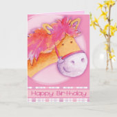 リリーピリーポニーピンクの馬の誕生日カード カード (黄色い花)
