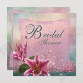 リリーピンクティール（緑がかった色）ブルーリリーブライダルシャワー招待状 招待状 (正面/裏面)