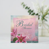 リリーピンクティール（緑がかった色）ブルーリリーブライダルシャワー招待状 招待状 (スタンド正面)