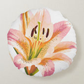 リリーピンクフラワー | 美しいペイント ラウンドクッション (裏面)