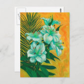 リリーフラワーズパームリーフ、春フローラアー絵画ト ポストカード (正面/裏面)