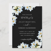 リリーフラワーズブラック&ホワイトシック結婚式招待状 (正面)