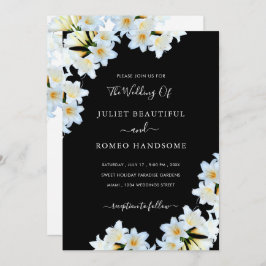 リリーフラワーズブラック&ホワイトシック結婚式招待状