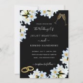 リリーフラワーズ白黒モダン結婚式招待状 (正面)