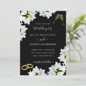 リリーフラワーズ白黒モダン結婚式招待状 (スタンド正面)