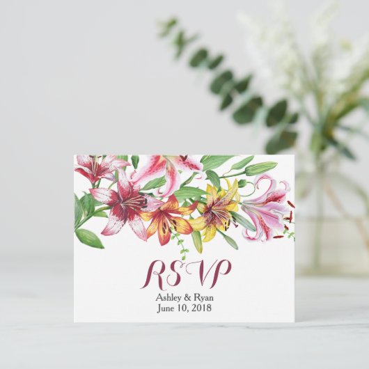 リリーフラワーブーケ ウェディング RSVP インビテーションポストカード (スタンド正面)