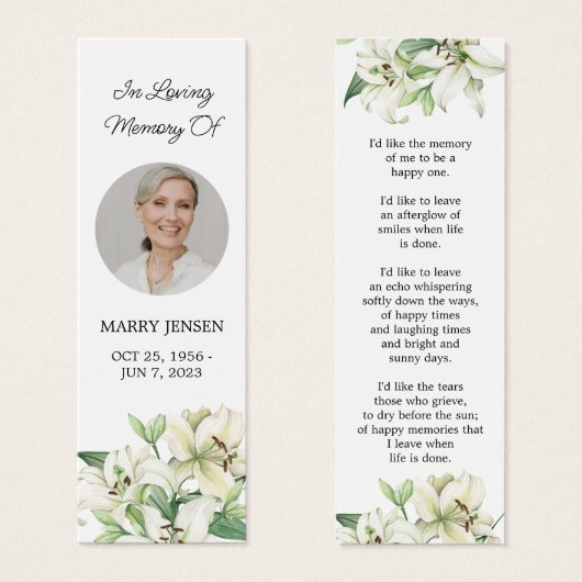 リリーフローラ写真葬儀記念ブックマーク (正面&裏面)