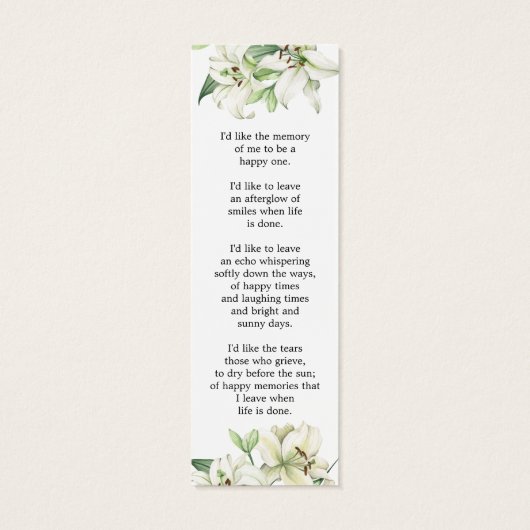 リリーフローラ写真葬儀記念ブックマーク (裏面)