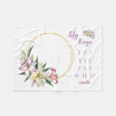 リリーベビーガールマイルストーンブランケット、リリーフラワーベビー フリースブランケット (正面(横))