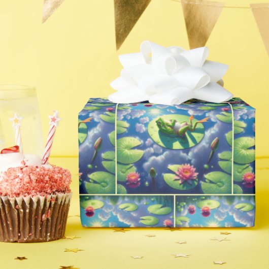 リリーリラックスパッドの上のカエル ラッピングペーパー (誕生日パーティー)