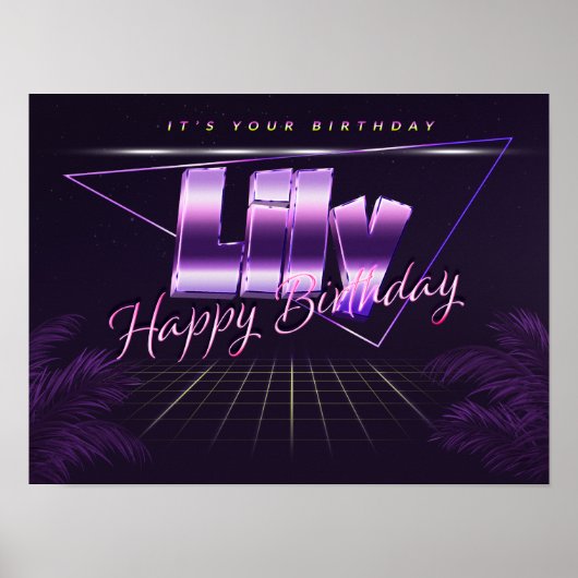 リリー名Vorname lila retroポスターGeburtstag ポスター (正面)
