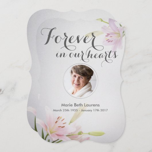 リリー悔やみや弔慰記念サンキューカードと写真 サンキューカード (正面/裏面)