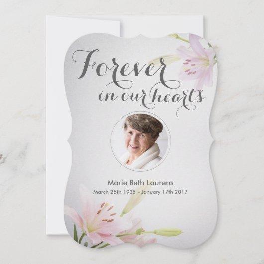 リリー悔やみや弔慰記念サンキューカードと写真 サンキューカード (正面)