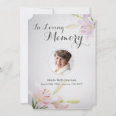 リリー悔やみや弔慰記念サンキューカードと写真 招待状 (正面)