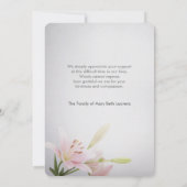 リリー悔やみや弔慰記念サンキューカードと写真 招待状 (裏面)