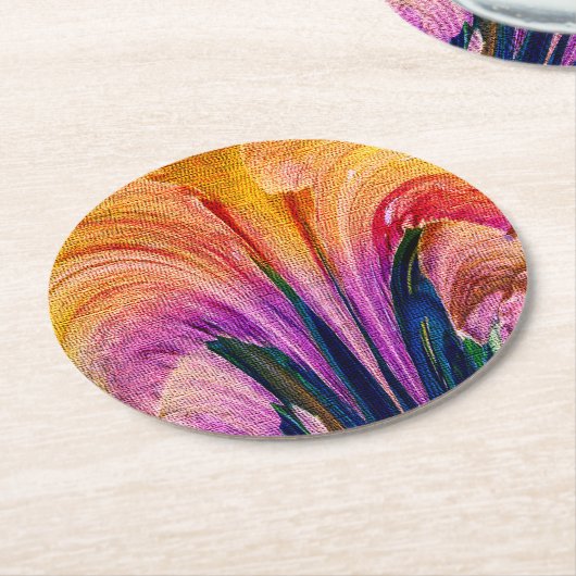 リリー抽象芸術ブルゴーニュリリー軟化 – 強化 ラウンドペーパーコースター (アングル)