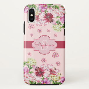 リリー牡丹フローラ赤面ピンクモノグラム iPhone XSケース