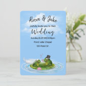 リリー結婚パッド上のsのカエルとハート 招待状 (スタンド正面)