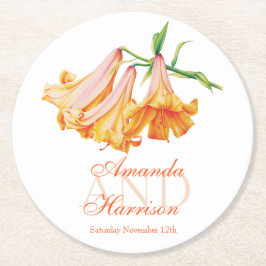 リリー結婚ベル水彩画紙コースター ラウンドペーパーコースター